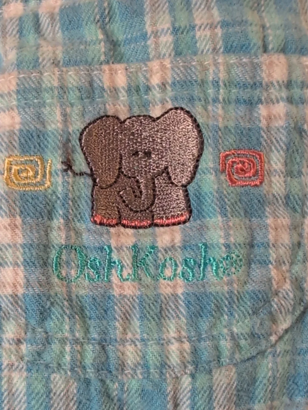 Oshkosh B'gosh Vintage Rare Embroidered Elephant Blue Plaid Flannel Overalls